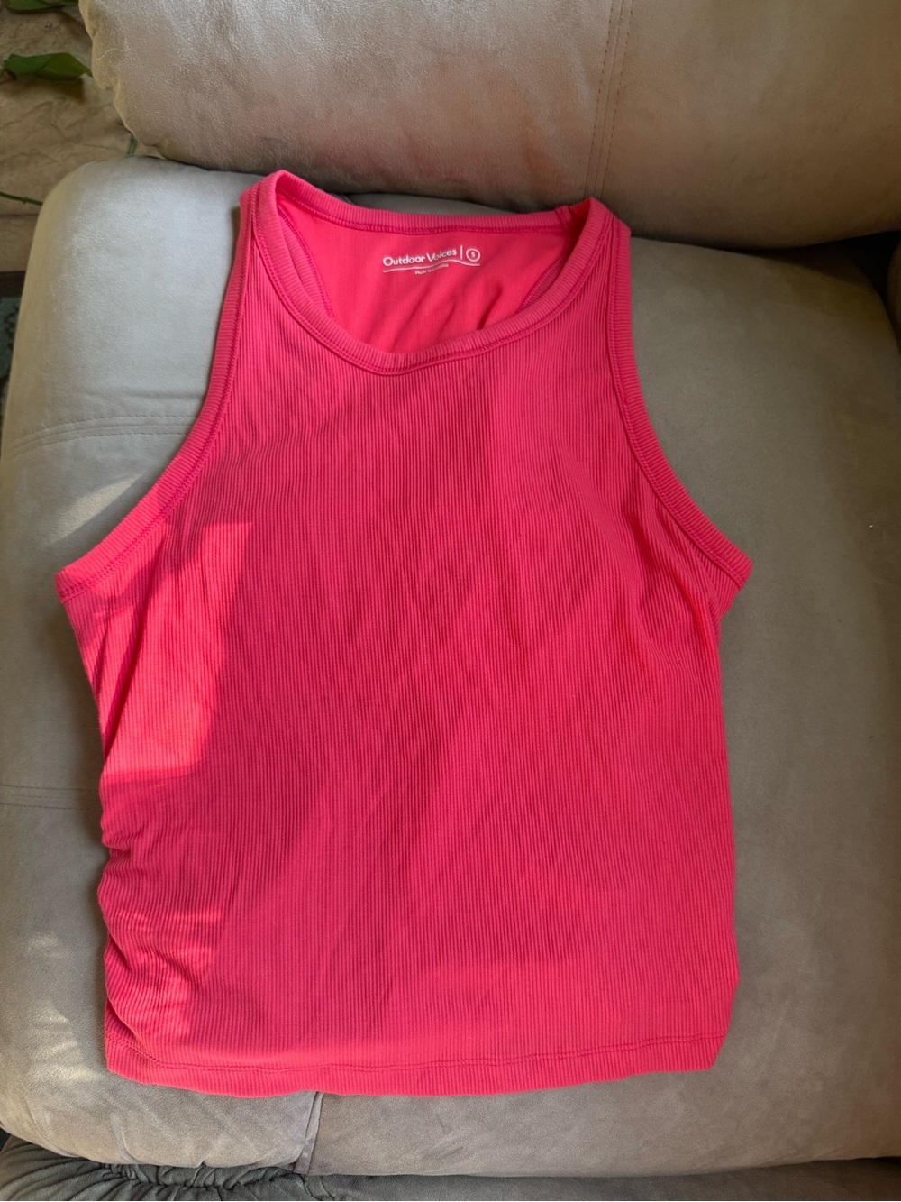 Outdoor Voices Hot Pink Ribbed Workout Tank Top